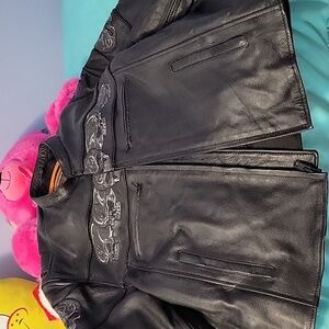 Daniel Smart Leather Jacket 5X size, black with skulls